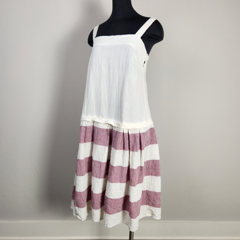 APUNTOB linen stiped drop waist dress